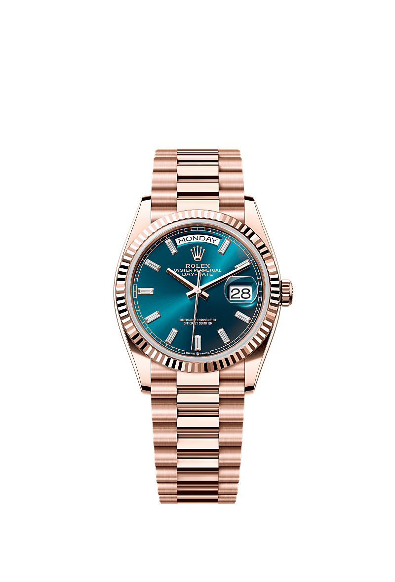 Day-Date 36, Oyster, 36 mm, Everose gold, Dial : Blue-green set with diamonds, Rolex