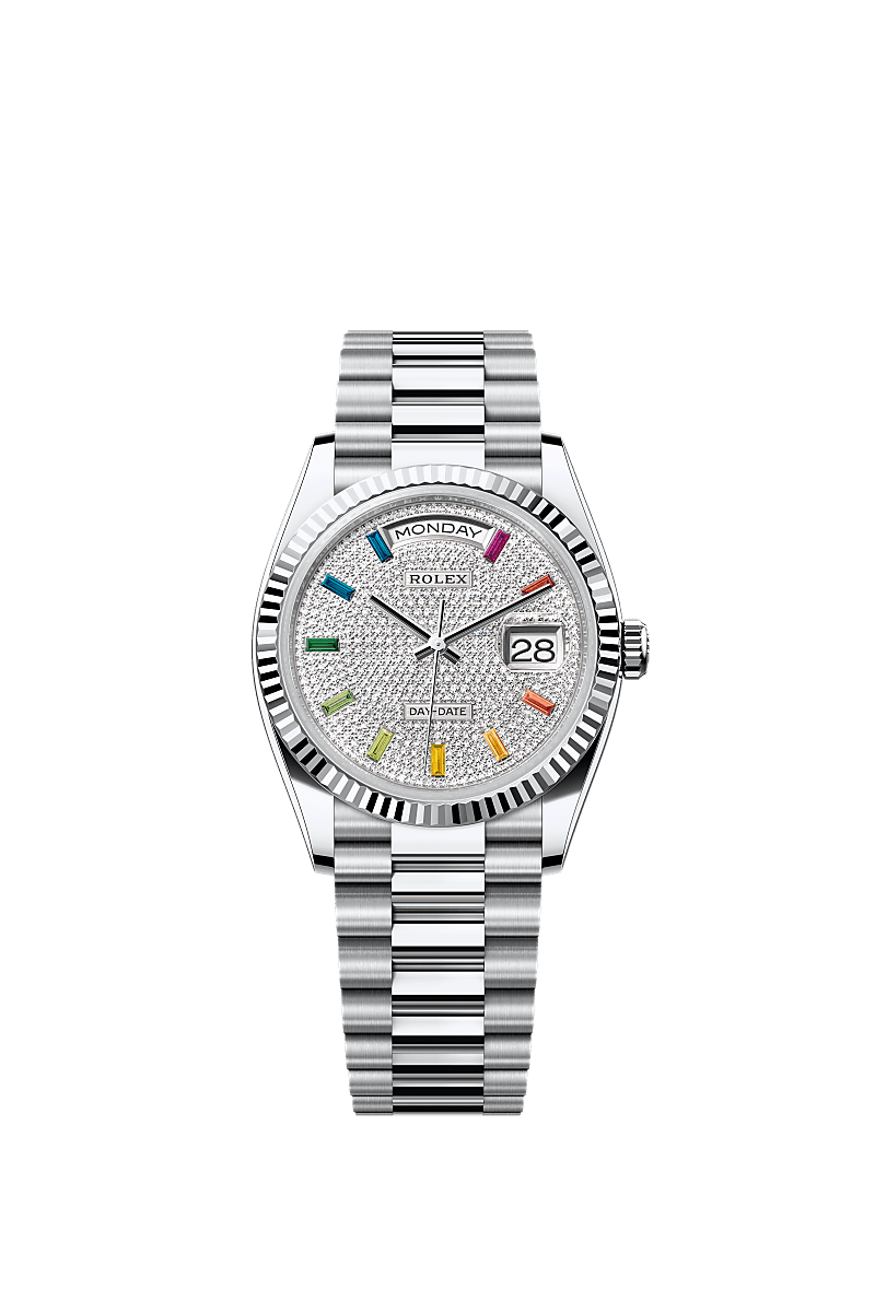 星期日历型 36, 蚝式,36毫米,铂金, 表盘 : 密镶钻石, Rolex