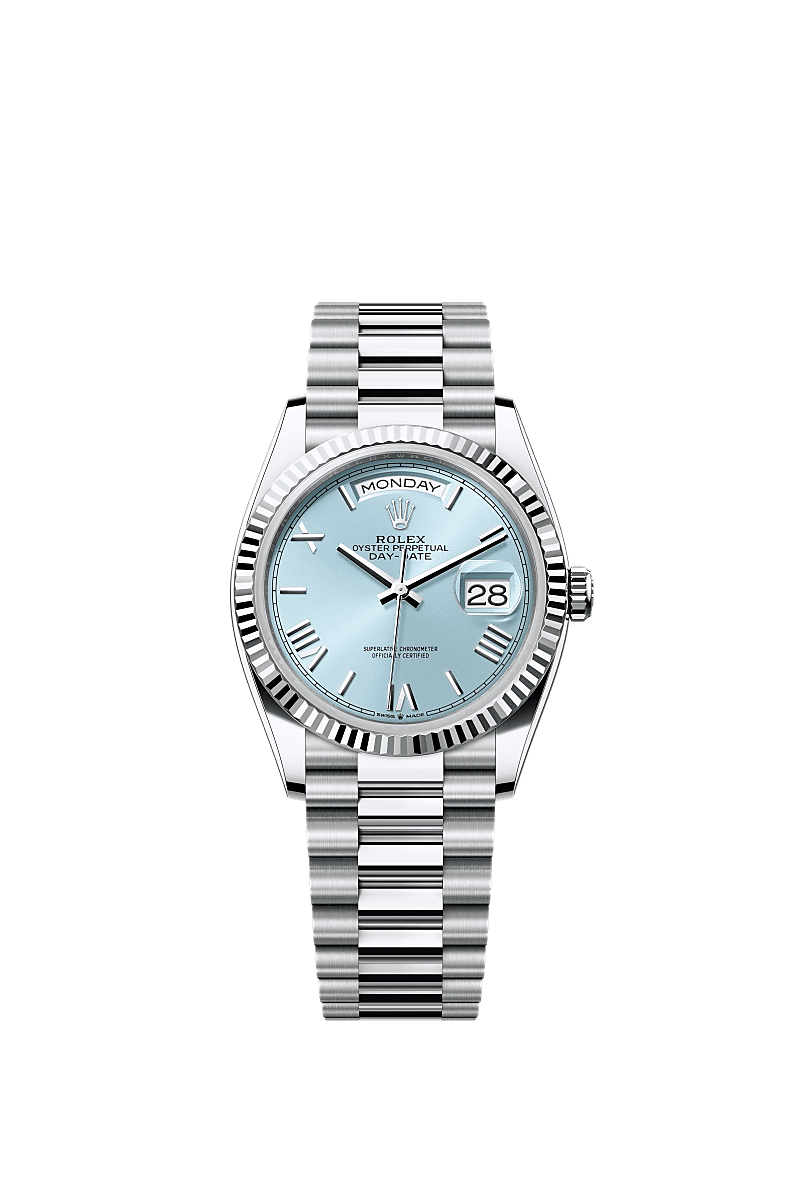 星期日历型 36, 蚝式,36毫米,铂金, 表盘 : 冰蓝色, Rolex