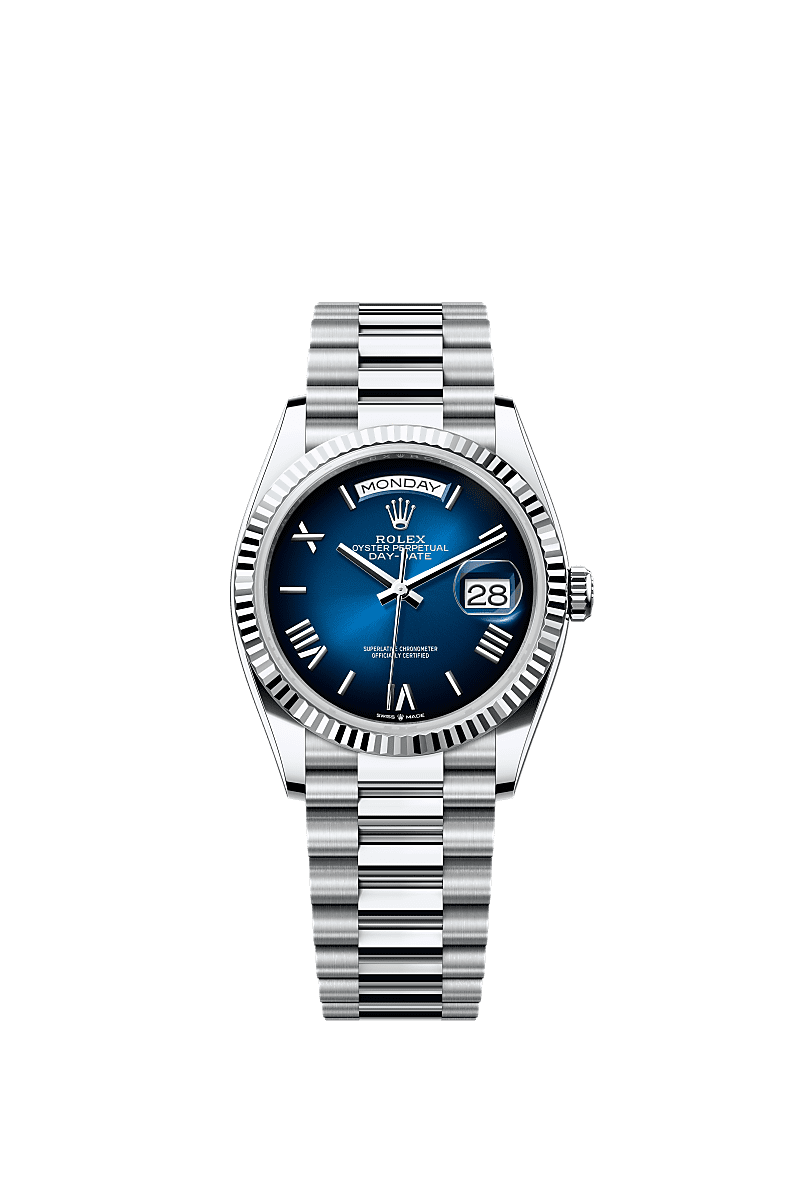 Day-Date 36, Oyster, 36 mm, platinum, Dial : Blue ombré, Rolex