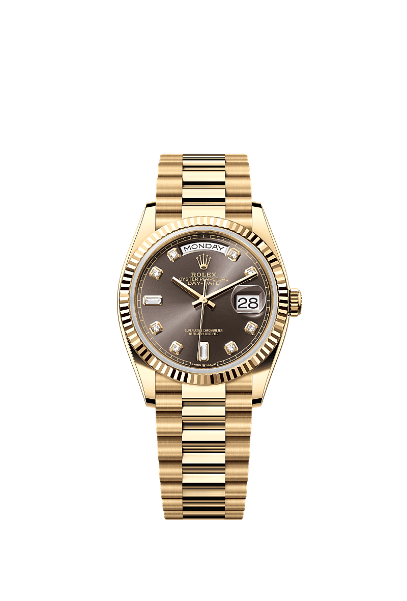 星期日历型 36, 蚝式,36毫米,黄金, 表盘 : 深灰色,镶钻石, Rolex