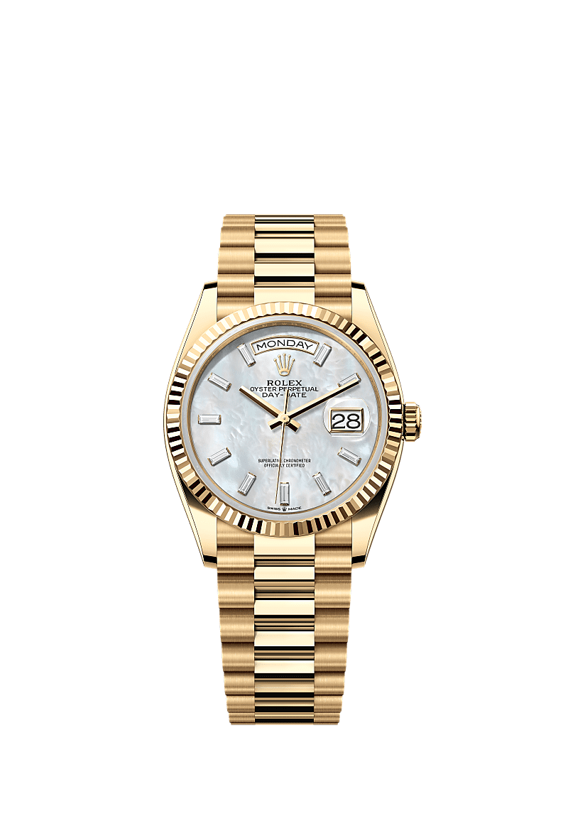 Day-Date 36, Oyster, 36 mm, yellow gold, Dial : White mother-of-pearl set with diamonds, Rolex