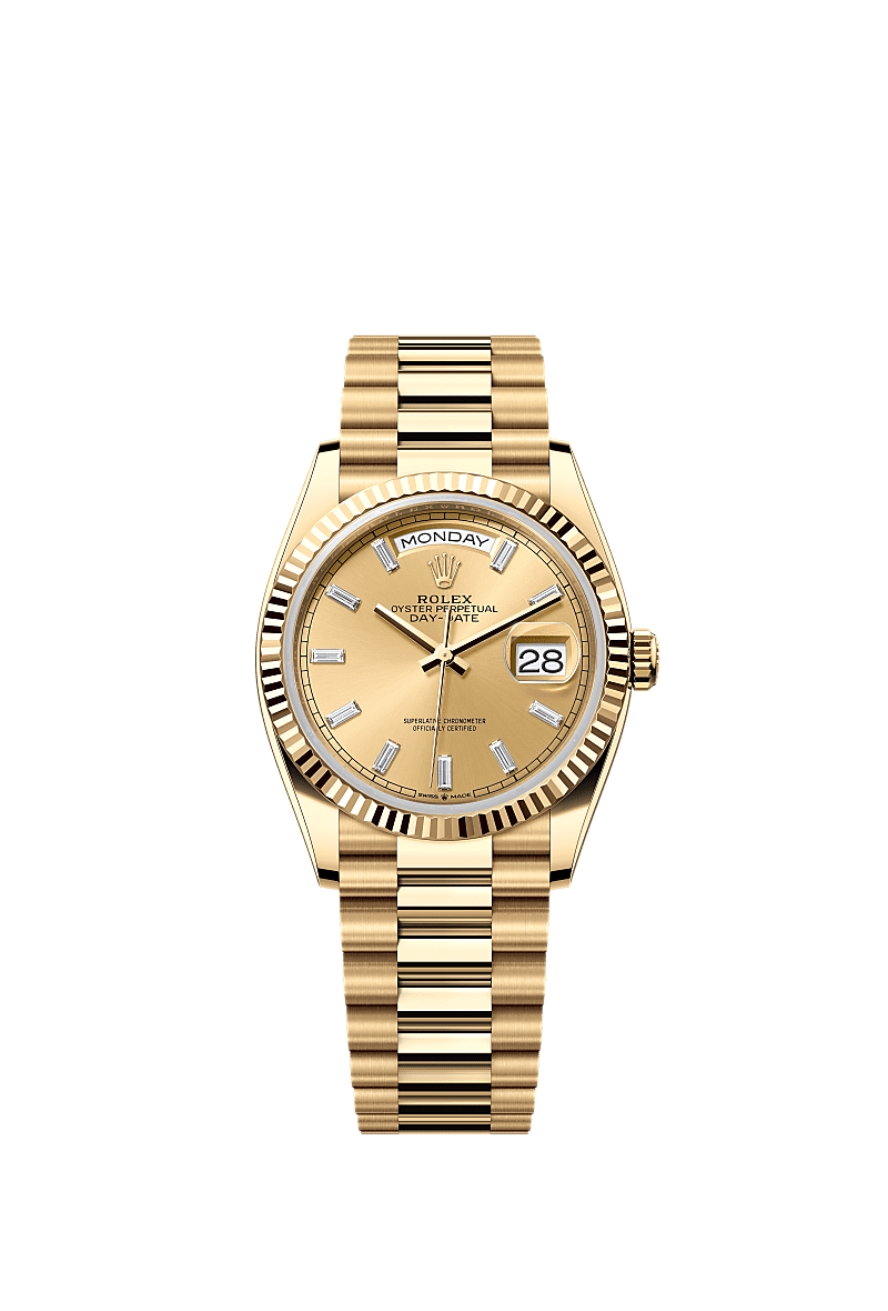星期日历型 36, 蚝式,36毫米,黄金, 表盘 : 香槟色,镶钻石, Rolex
