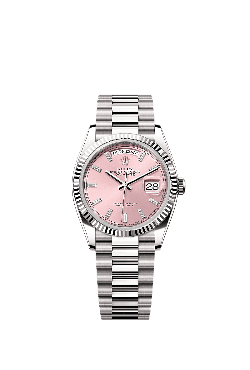 Day-Date 36, Oyster, 36 mm, white gold, Dial : Pink set with diamonds, Rolex