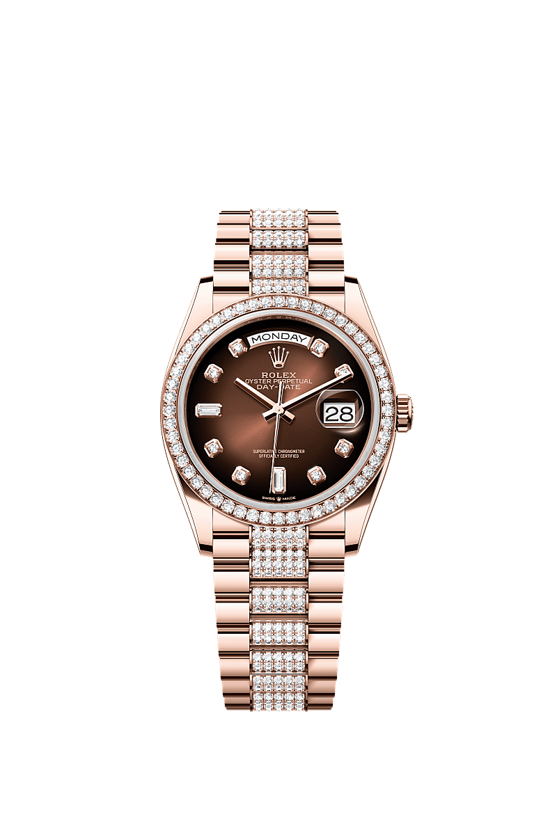 Day-Date 36, Oyster, 36 mm, Everose gold and diamonds, Dial : Brown ombré set with diamonds, Rolex