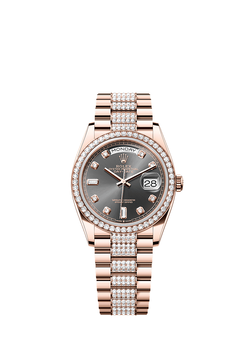 Day-Date 36, Oyster, 36 mm, Everose gold and diamonds, Dial : Slate set with diamonds, Rolex