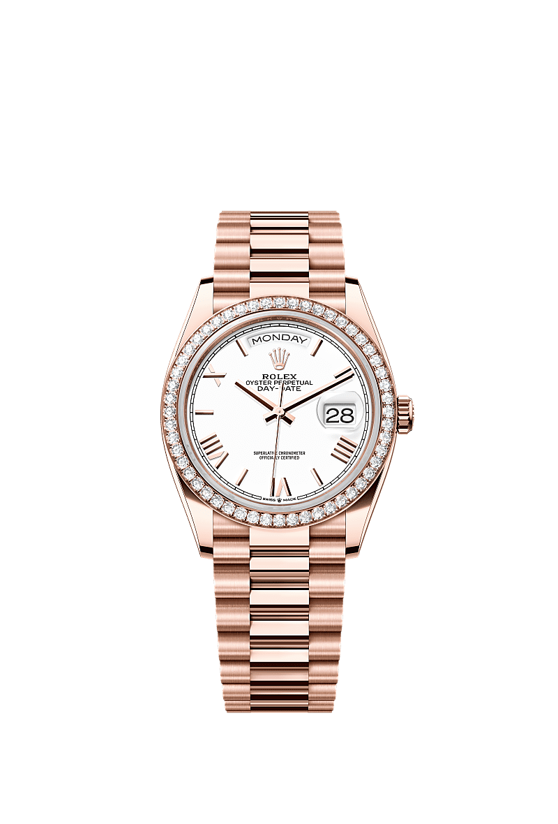 Day-Date 36, Oyster, 36 mm, Everose gold and diamonds, Dial : White, Rolex