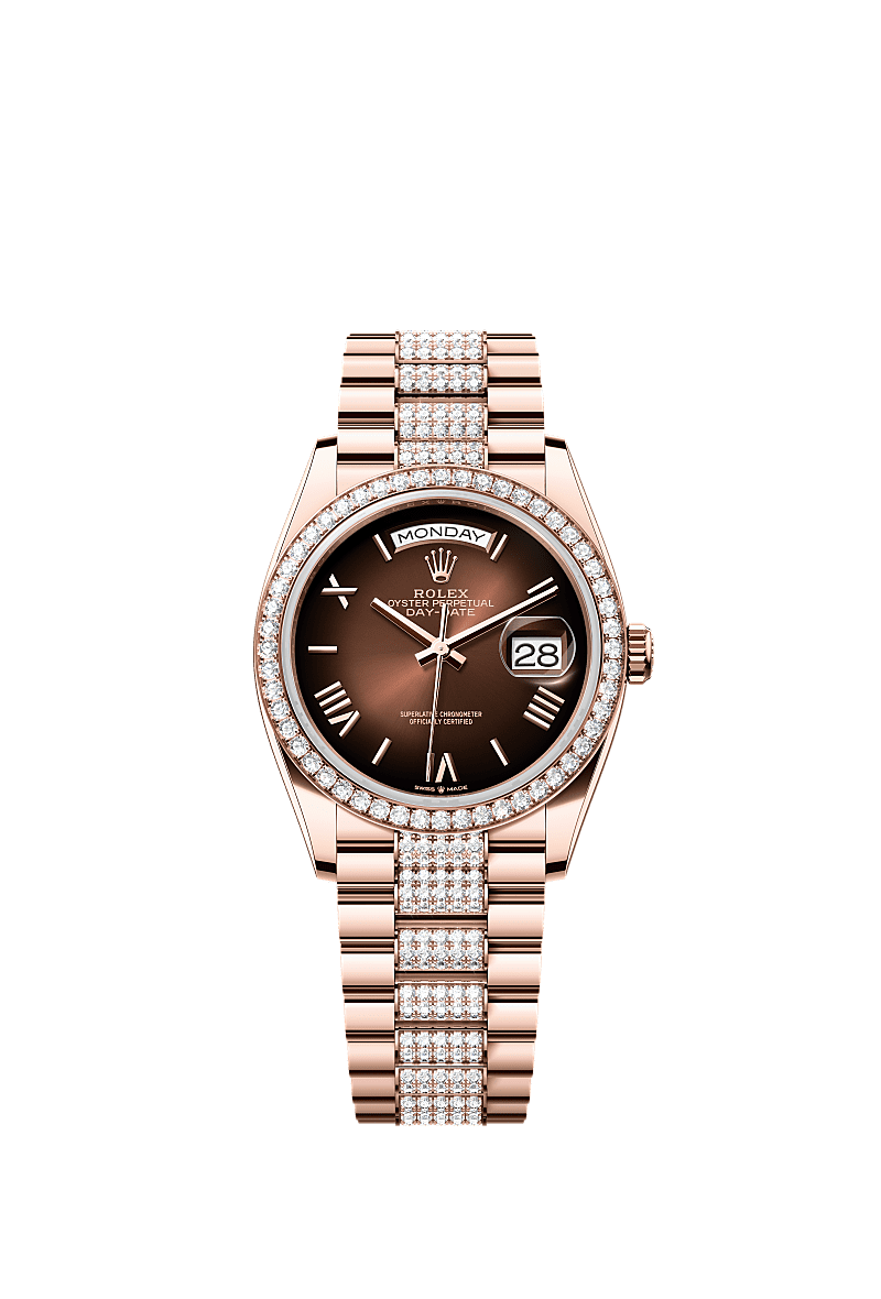 Day-Date 36, Oyster, 36 mm, Everose gold and diamonds, Dial : Brown ombré, Rolex