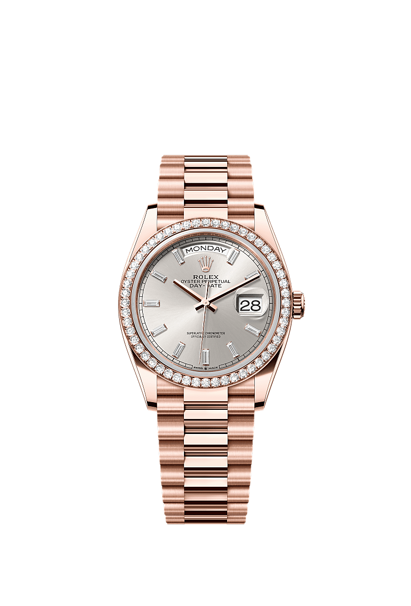 Day-Date 36, Oyster, 36 mm, Everose gold and diamonds, Dial : Silver set with diamonds, Rolex