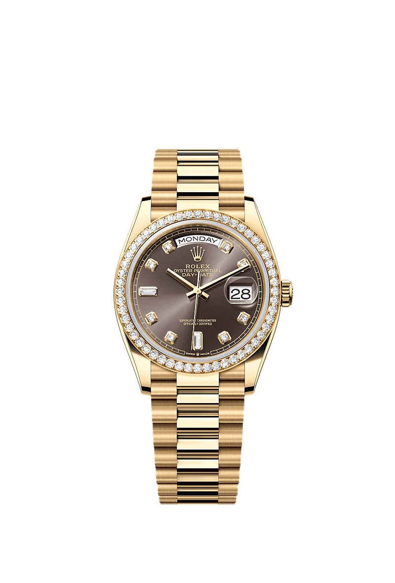 Day-Date 36, Oyster, 36 mm, yellow gold and diamonds, Dial : Dark grey set with diamonds, Rolex