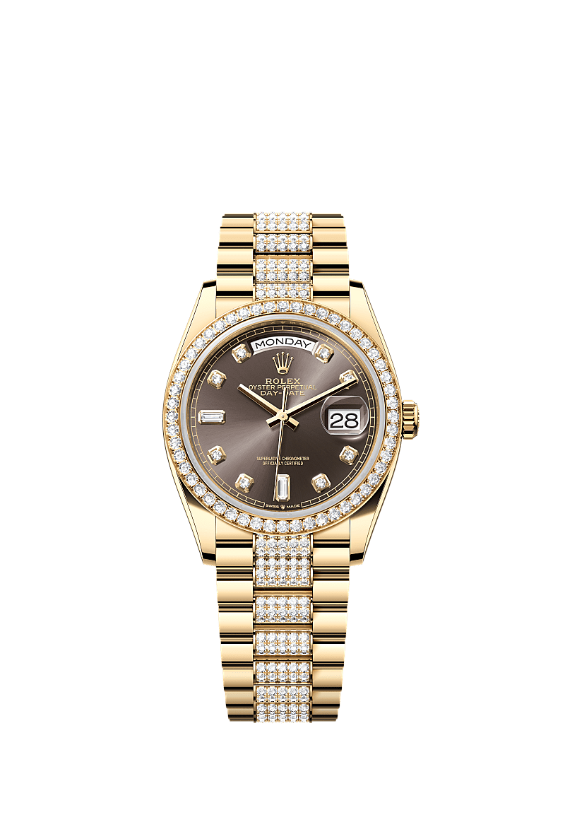 Day-Date 36, Oyster, 36 mm, yellow gold and diamonds, Dial : Dark grey set with diamonds, Rolex