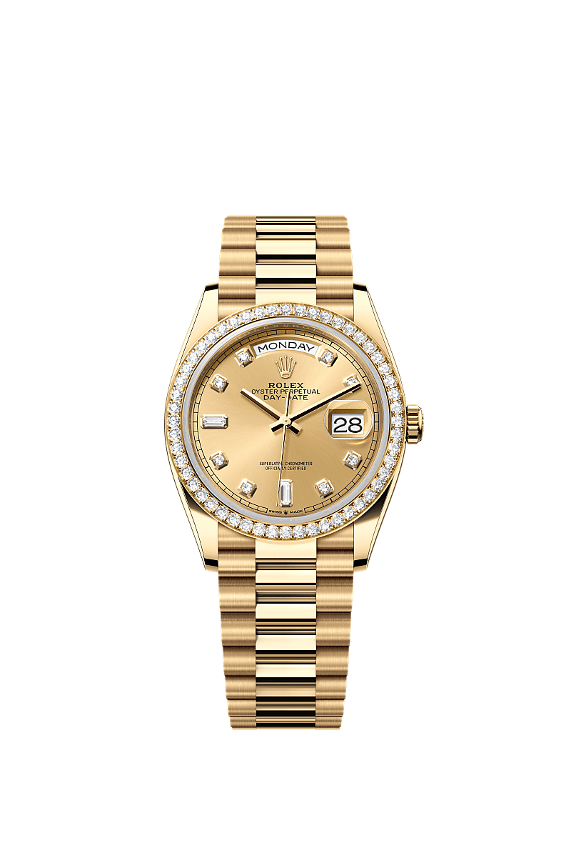 Day-Date 36, Oyster, 36 mm, yellow gold and diamonds, Dial : Champagne-colour set with diamonds, Rolex