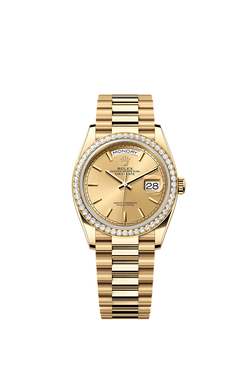 Day-Date 36, Oyster, 36 mm, yellow gold and diamonds, Dial : Champagne-colour, Rolex