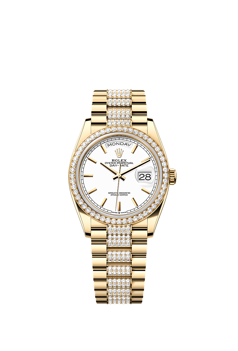 Day-Date 36, Oyster, 36 mm, yellow gold and diamonds, Dial : White, Rolex