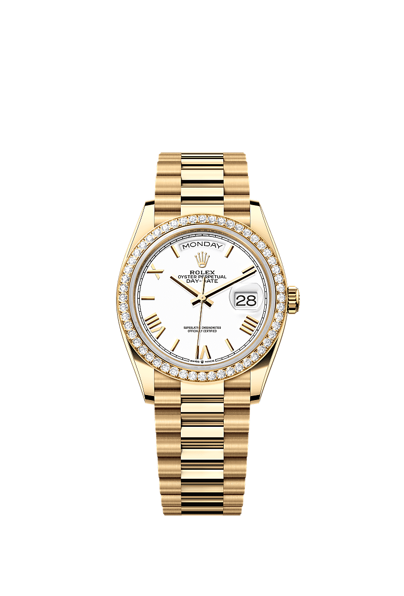 Day-Date 36, Oyster, 36 mm, yellow gold and diamonds, Dial : White, Rolex
