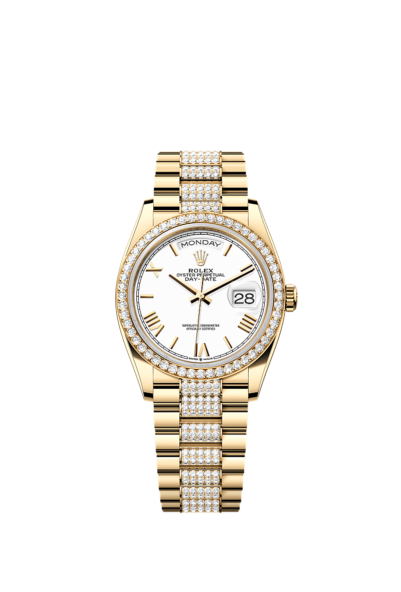 Day-Date 36, Oyster, 36 mm, yellow gold and diamonds, Dial : White, Rolex