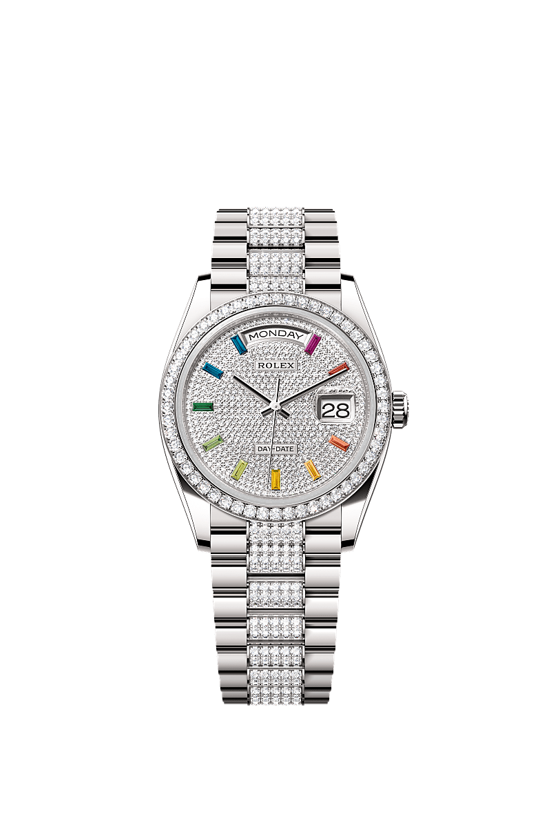 星期日历型 36, 蚝式，36毫米，钻石及白色黄金, 表盘 : 密镶钻石, Rolex