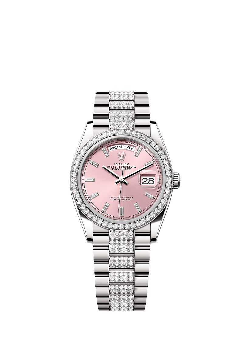 Day-Date 36, Oyster, 36 mm, white gold and diamonds, Dial : Pink set with diamonds, Rolex