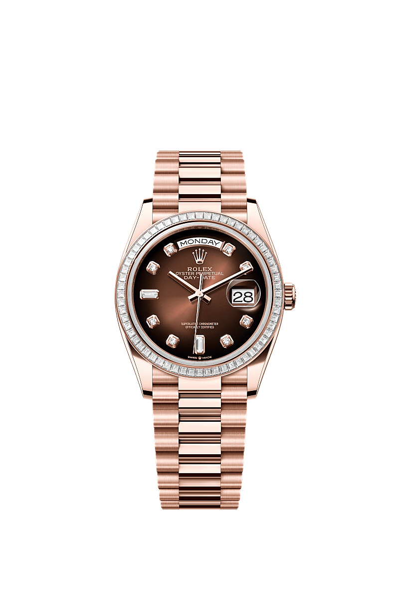 Day-Date 36, Oyster, 36 mm, Everose gold and diamonds, Dial : Brown ombré set with diamonds, Rolex