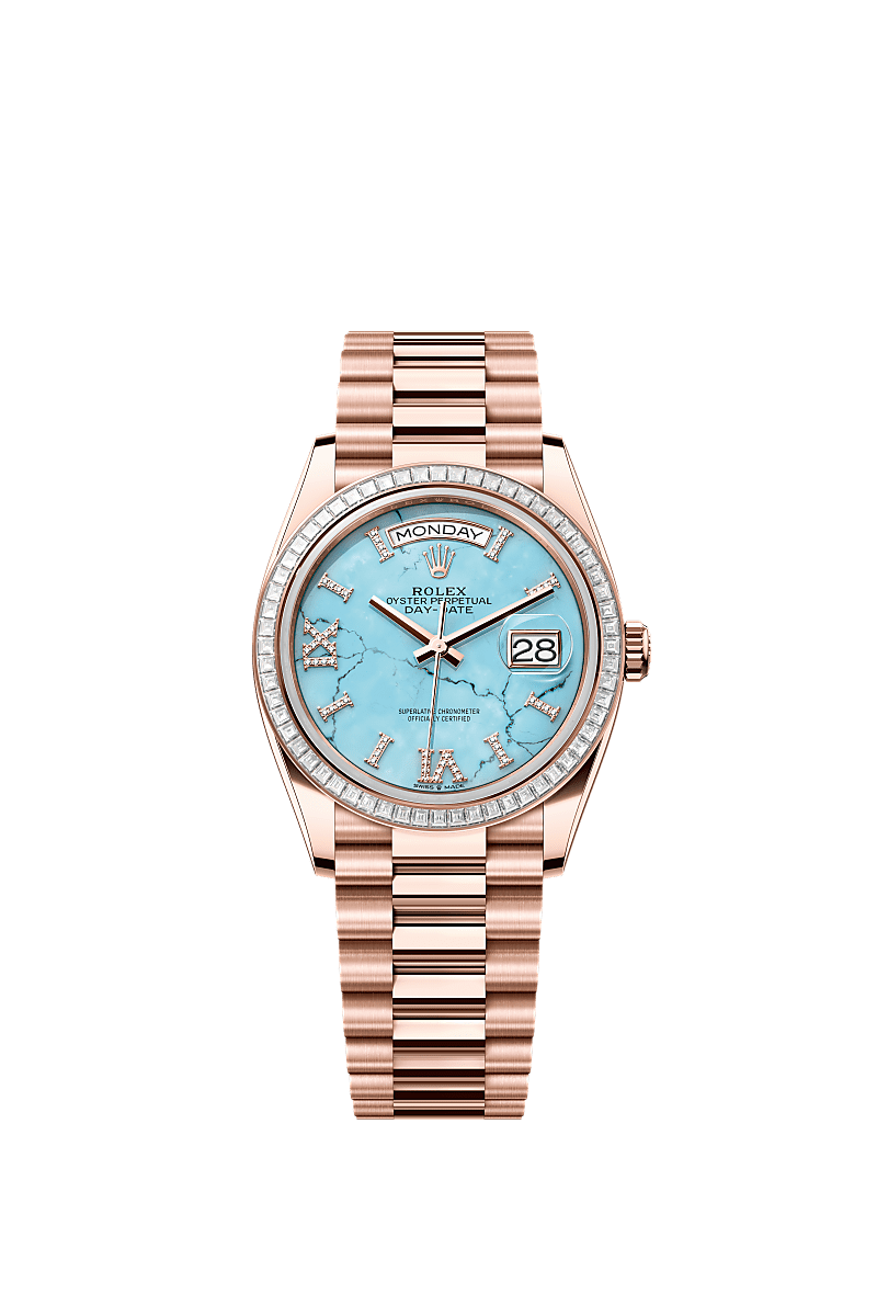 Day-Date 36, Oyster, 36 mm, Everose gold and diamonds, Dial : Turquoise set with diamonds, Rolex