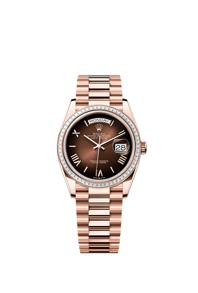 星期日历型 36, 蚝式,36毫米,钻石及永恒玫瑰金, 表盘 : 渐变棕色, Rolex