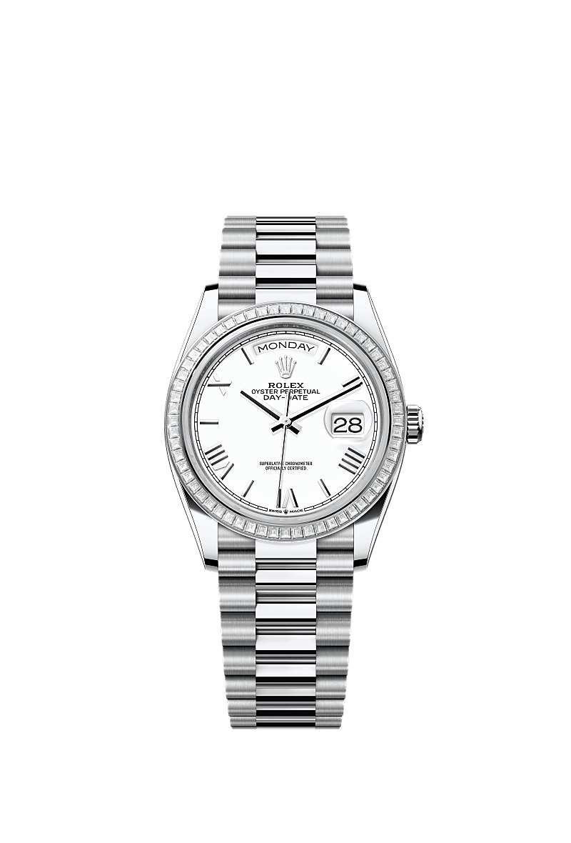 Day-Date 36, Oyster, 36 mm, platinum and diamonds, Dial : White, Rolex