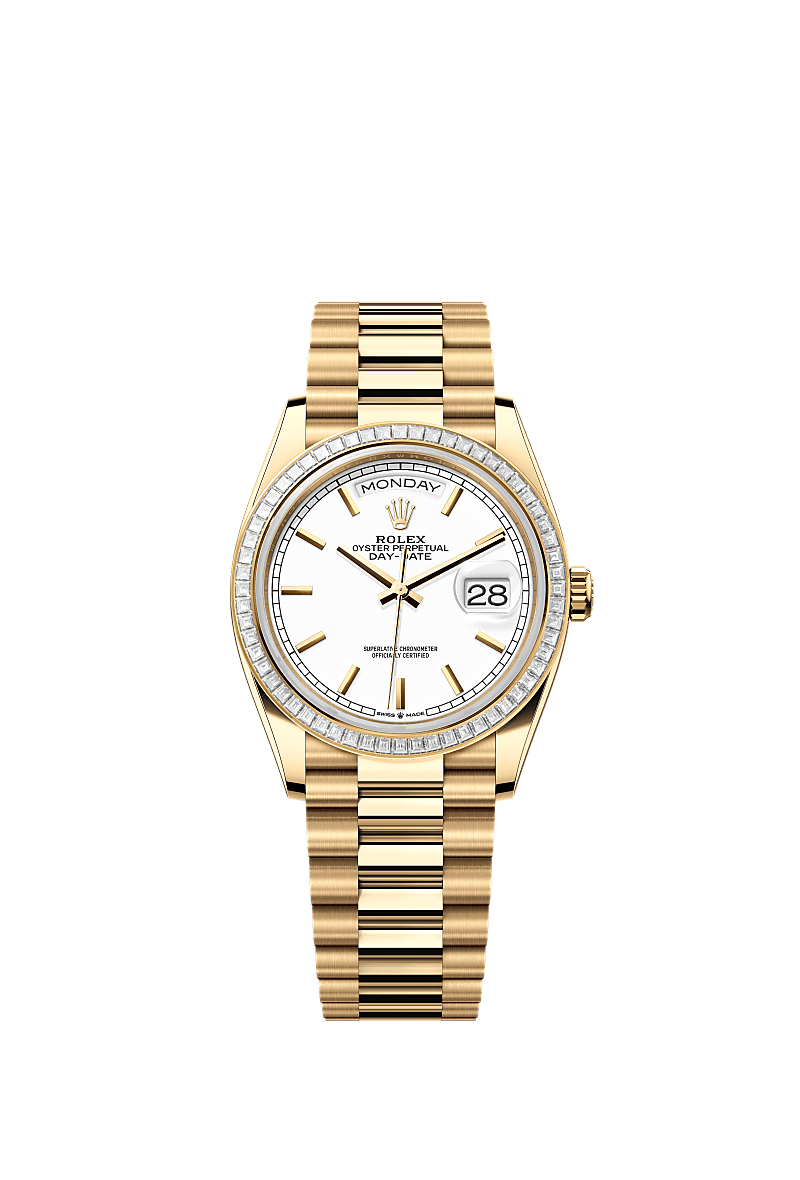 星期日历型 36, 蚝式，36毫米，钻石及黄金, 表盘 : 白色, Rolex