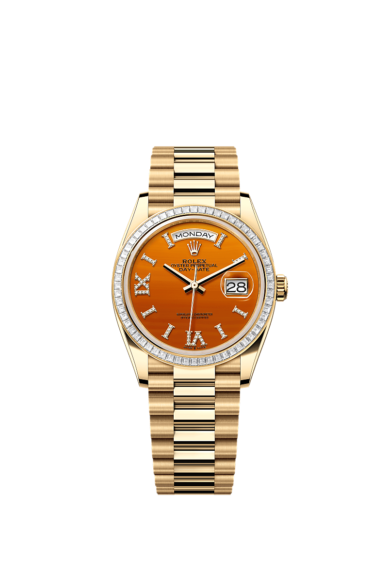 星期日历型 36, 蚝式，36毫米，钻石及黄金, 表盘 : 红玉髓，镶钻石, Rolex