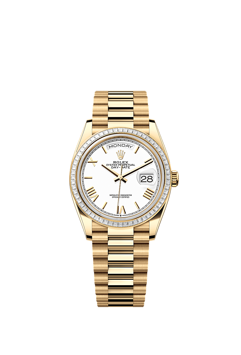 Day-Date 36, Oyster, 36 mm, yellow gold and diamonds, Dial : White, Rolex