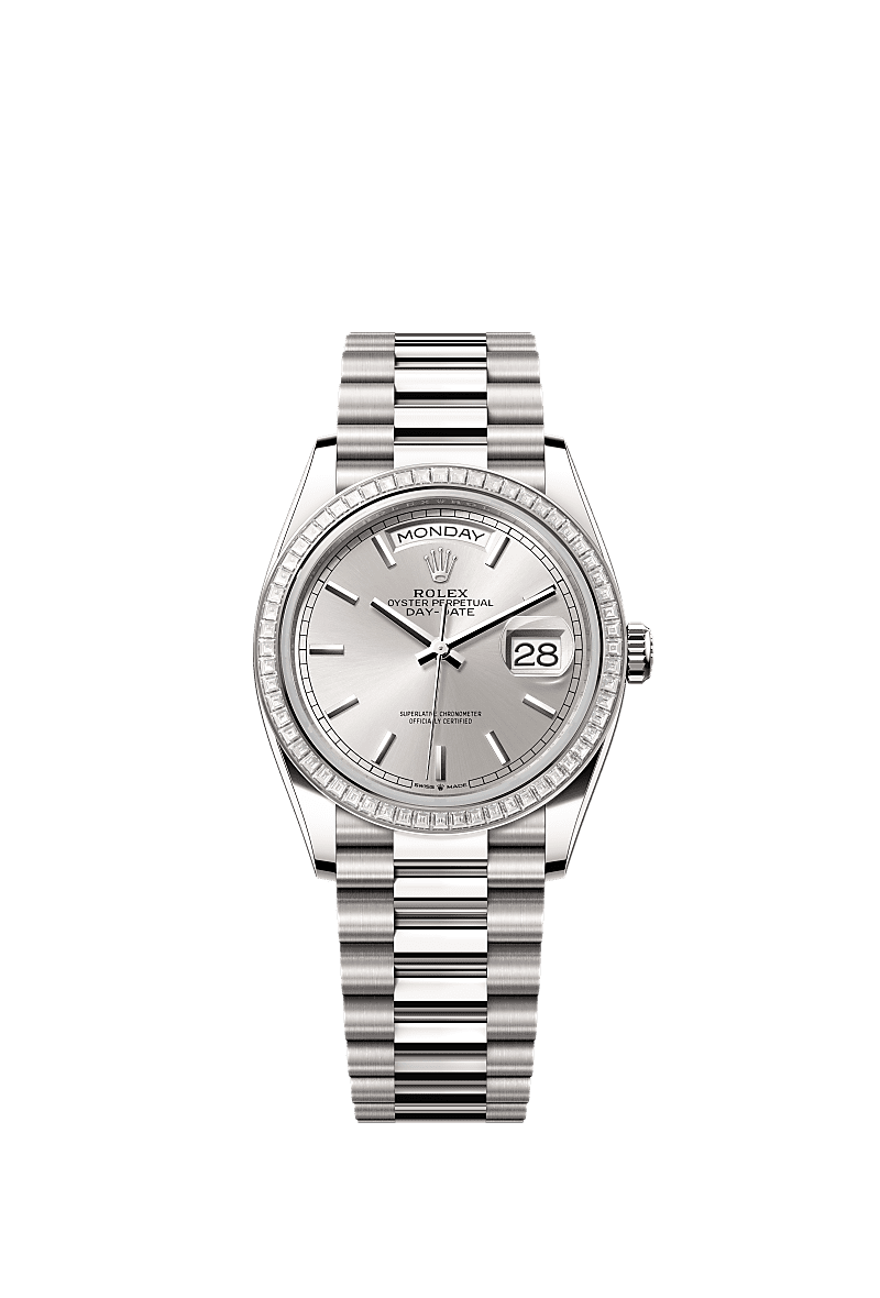 Day-Date 36, Oyster, 36 mm, white gold and diamonds, Dial : Silver, Rolex