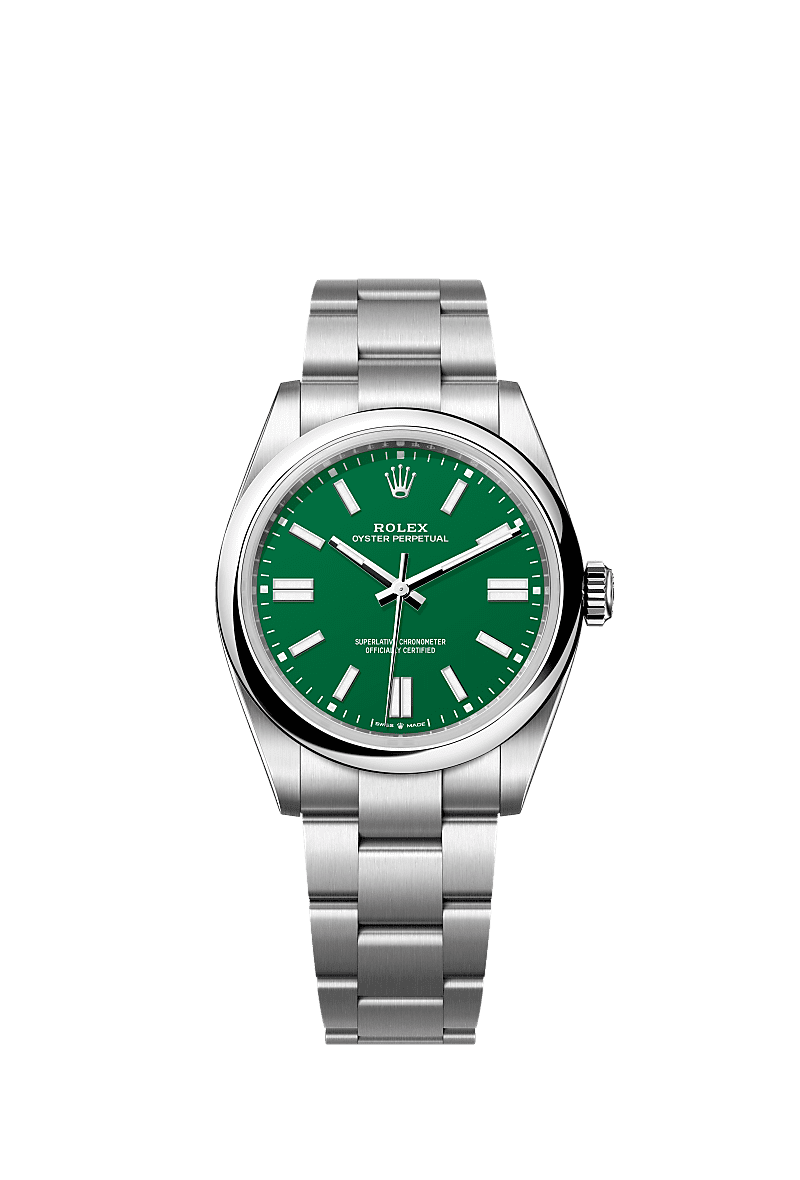 蚝式恒动型 41, 蚝式，41毫米，蚝式钢, 表盘 : 绿色, Rolex