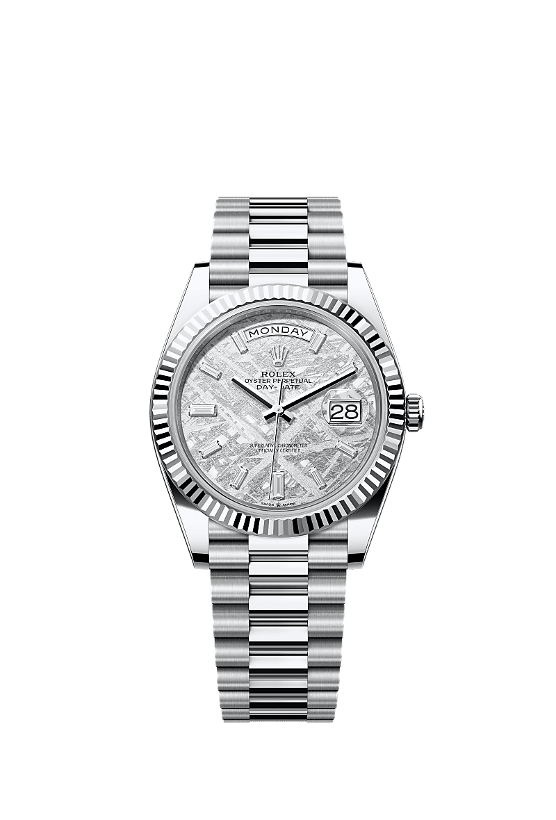Day-Date 40, Oyster, 40 mm, platinum, Dial : Meteorite set with diamonds, Rolex