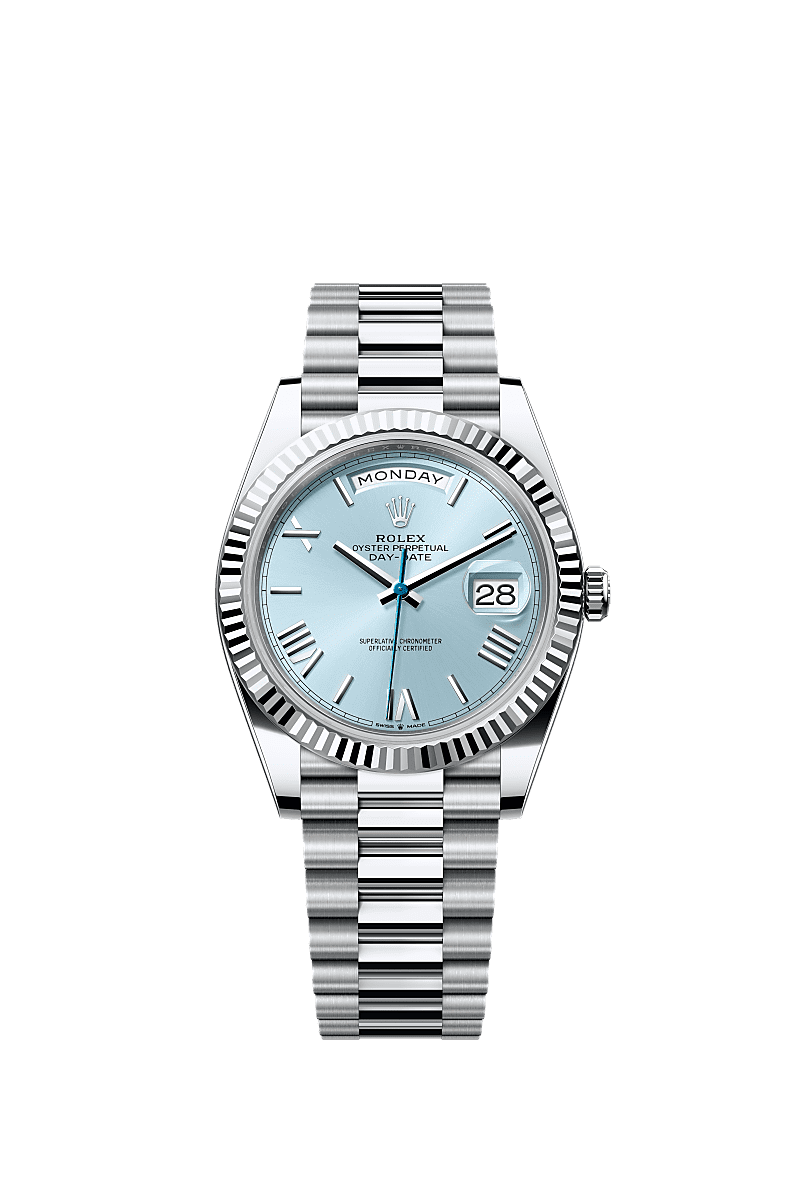 Day-Date 40, Oyster, 40 mm, platinum, Dial : Ice blue, Rolex