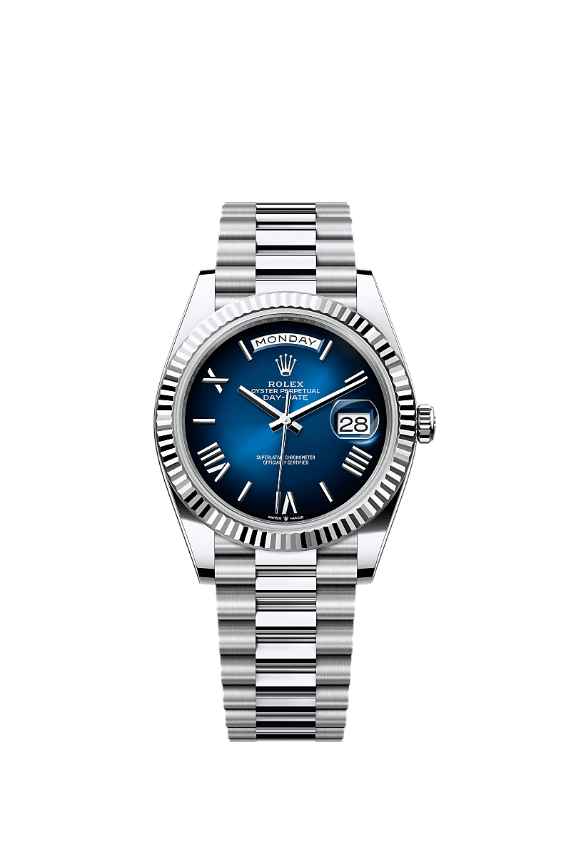 星期日历型 40, 蚝式,40毫米,铂金, 表盘 : 渐变蓝色, Rolex