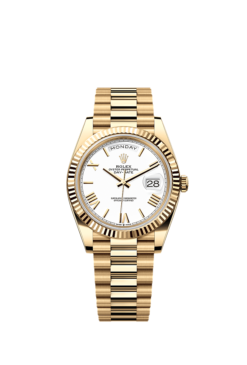星期日历型 40, 蚝式,40毫米,黄金, 表盘 : 白色, Rolex