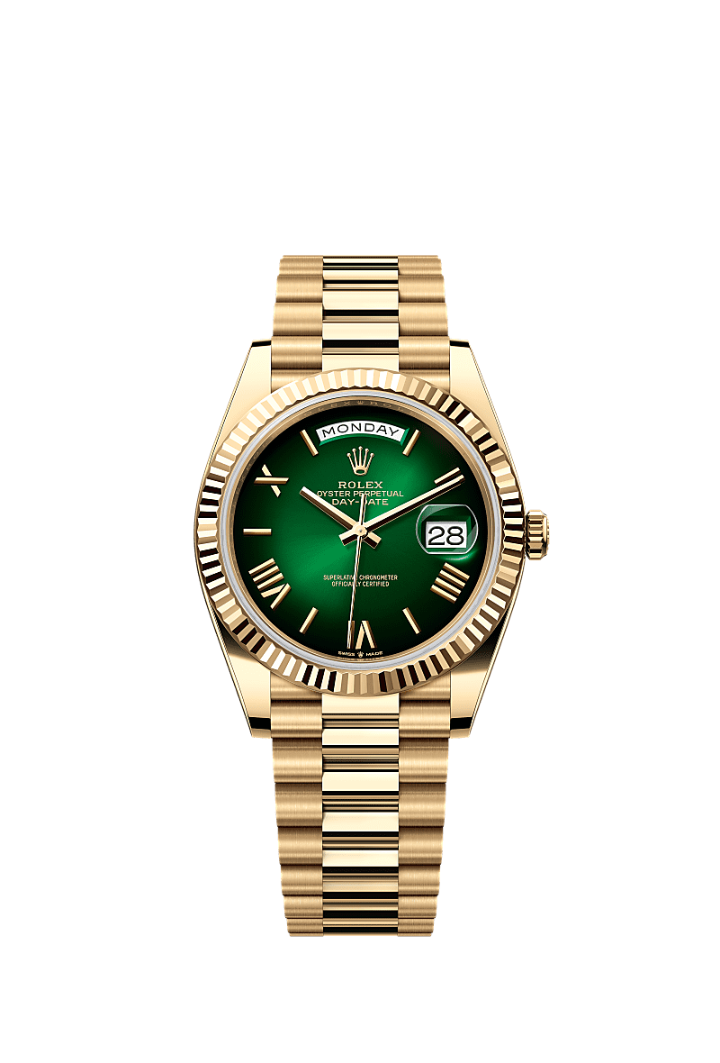 Day-Date 40, Oyster, 40 mm, yellow gold, Dial : Green ombré, Rolex
