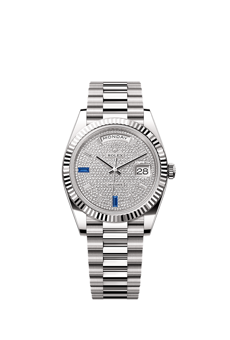 Day-Date 40, Oyster, 40 mm, white gold, Dial : Paved with diamonds and sapphires, Rolex