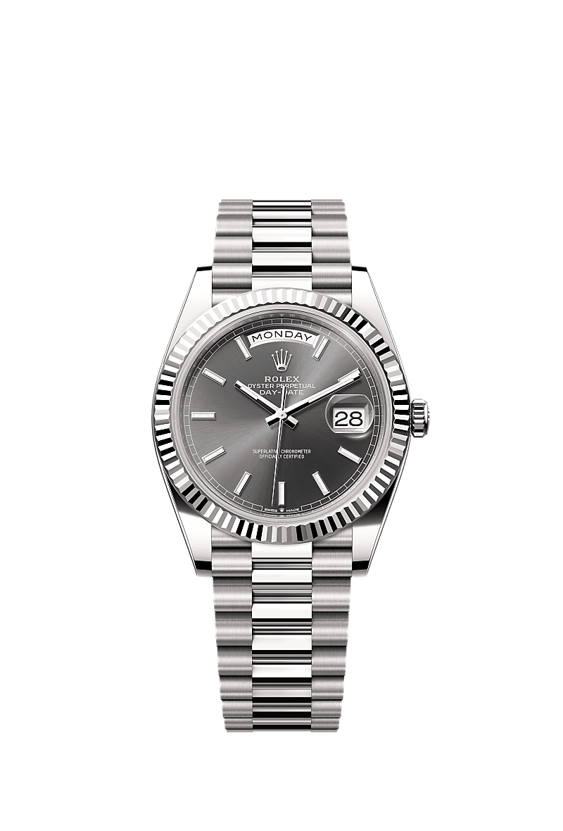 星期日历型 40, 蚝式，40毫米，白色黄金, 表盘 : 石板灰色, Rolex