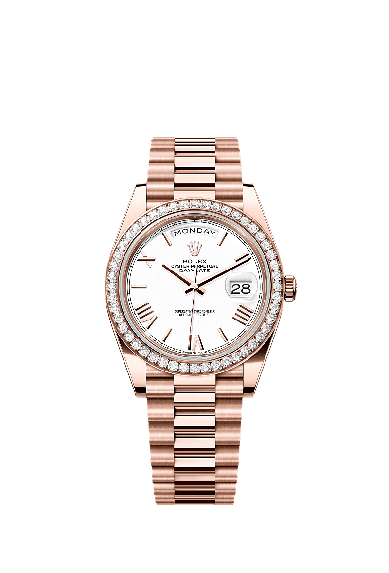 Day-Date 40, Oyster, 40 mm, Everose gold and diamonds, Dial : White, Rolex