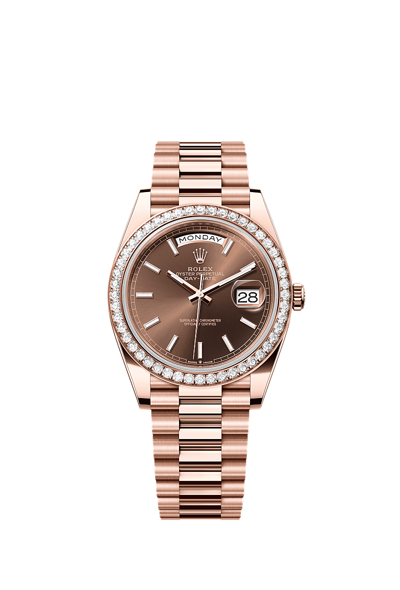 Day-Date 40, Oyster, 40 mm, Everose gold and diamonds, Dial : Chocolate, Rolex