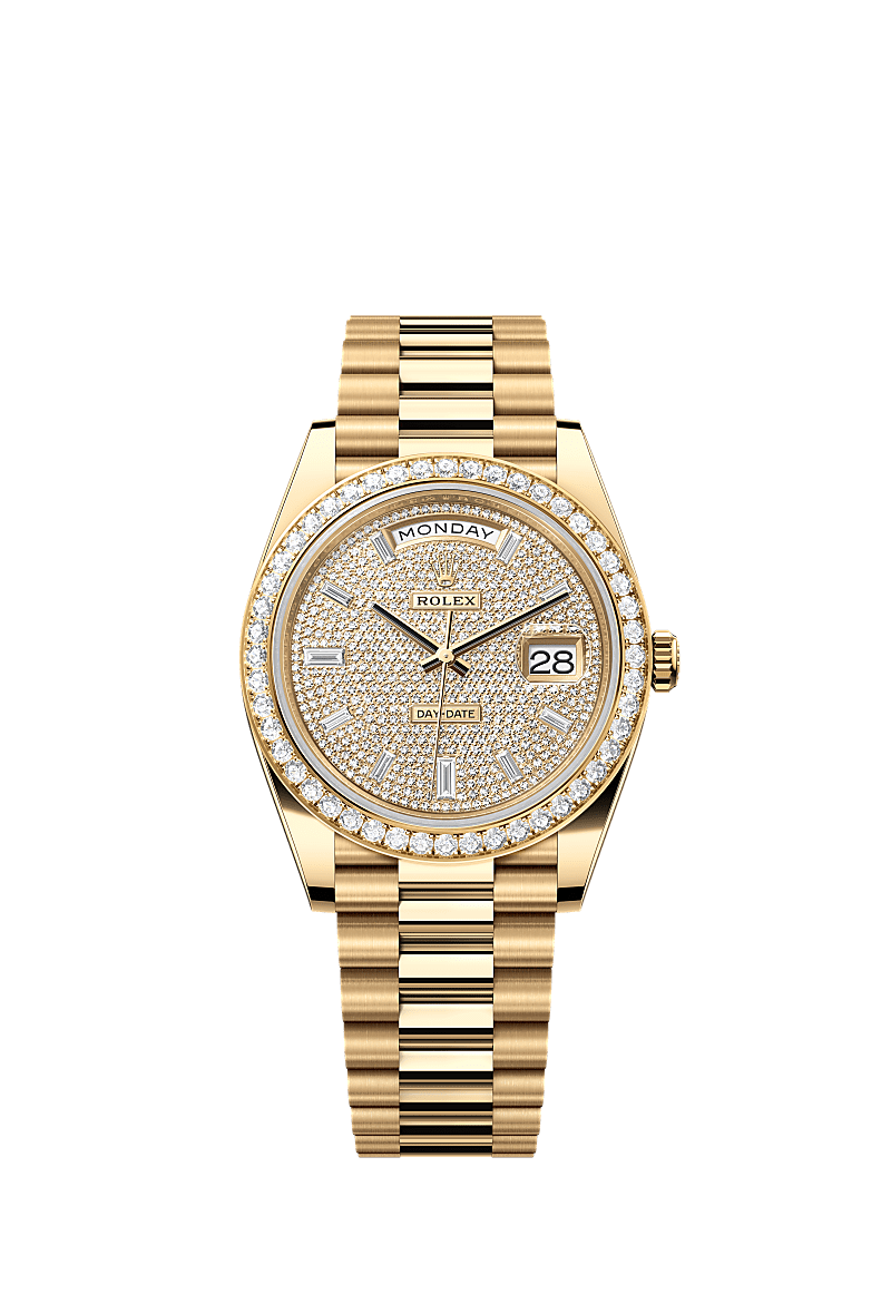 Day-Date 40, Oyster, 40 mm, yellow gold and diamonds, Dial : Diamond-paved, Rolex