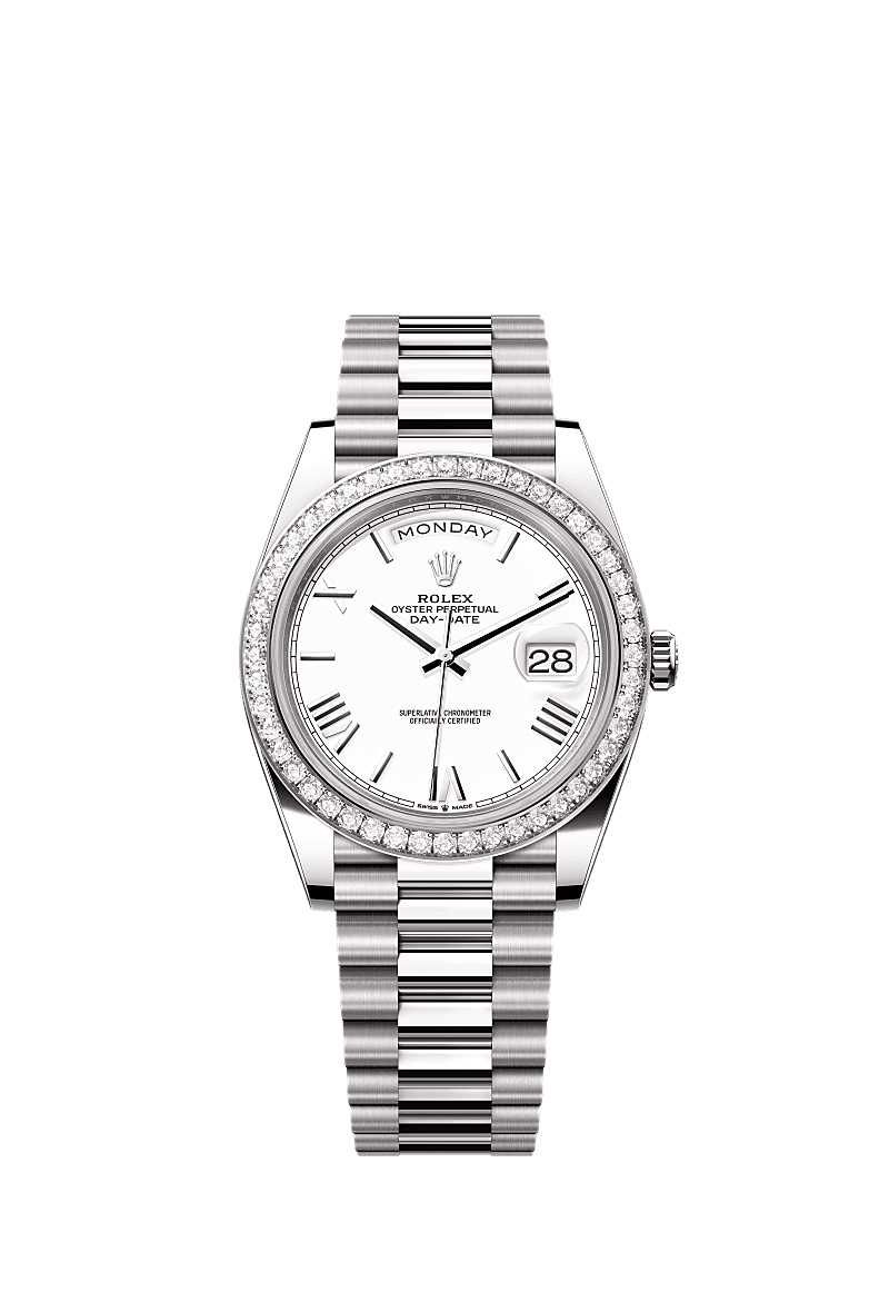Day-Date 40, Oyster, 40 mm, white gold and diamonds, Dial : White, Rolex