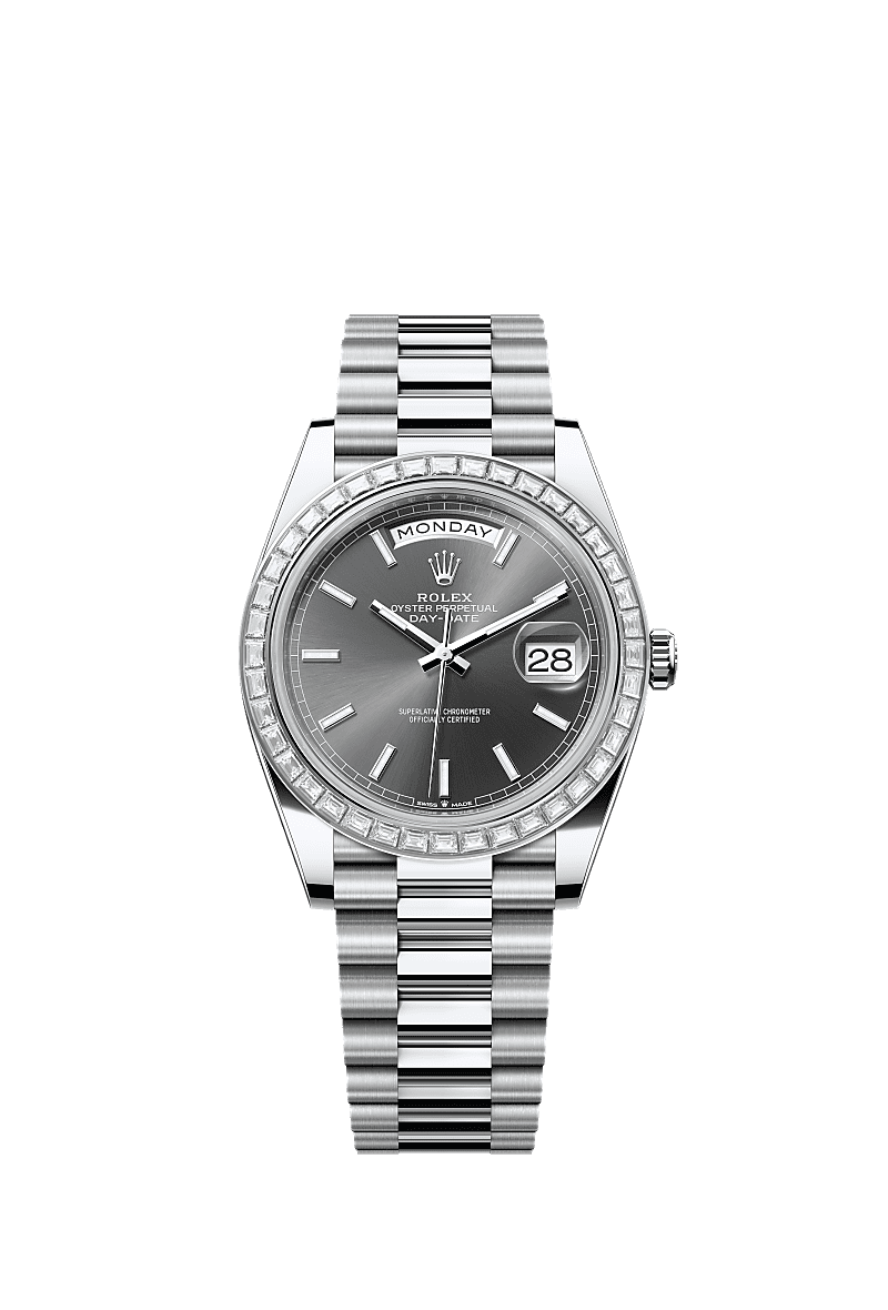 Day-Date 40, Oyster, 40 mm, platinum and diamonds, Dial : Slate, Rolex