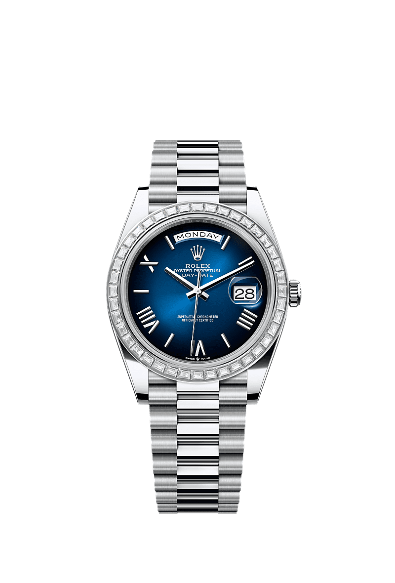 Day-Date 40, Oyster, 40 mm, platinum and diamonds, Dial : Blue ombré, Rolex