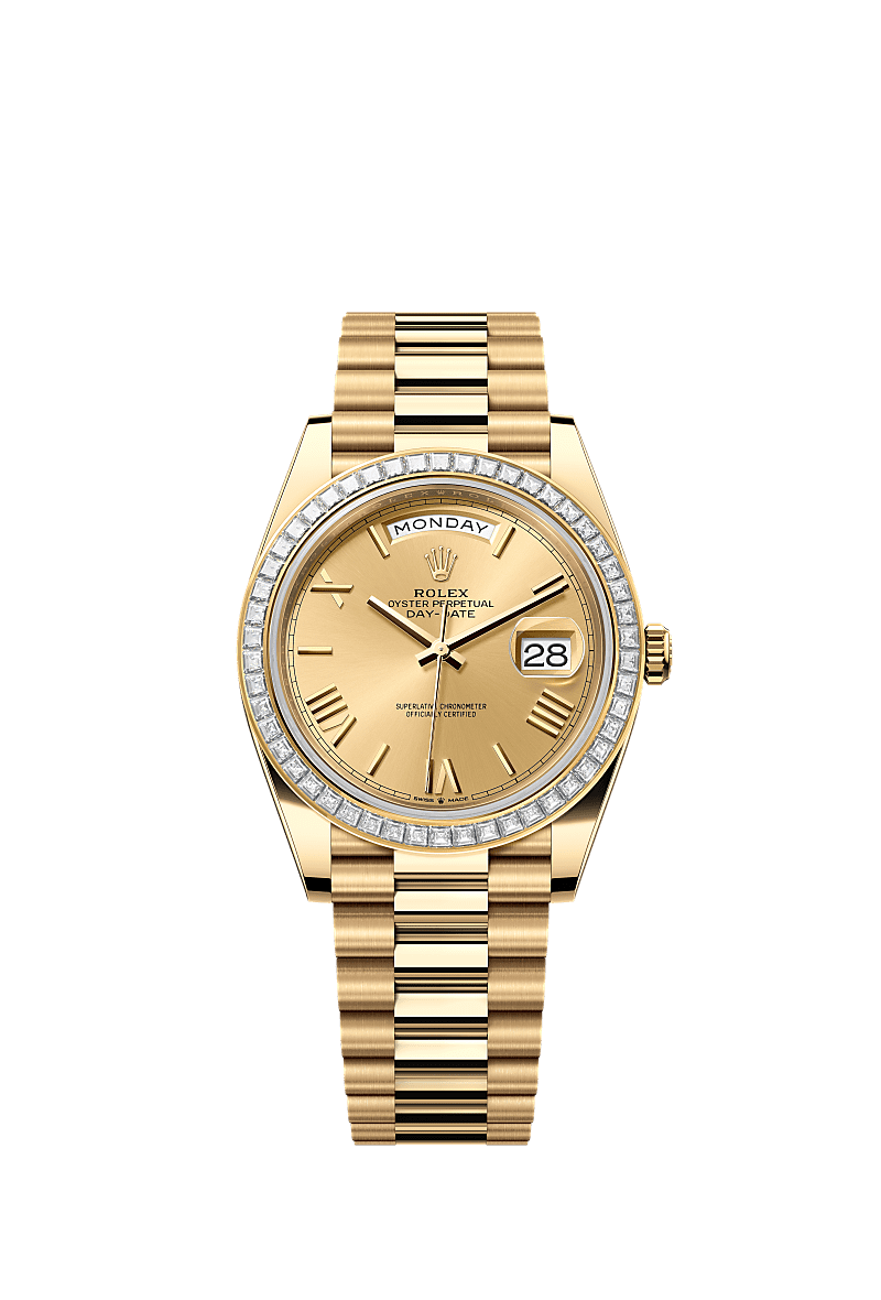 星期日历型 40, 蚝式，40毫米，钻石及黄金, 表盘 : 香槟色, Rolex