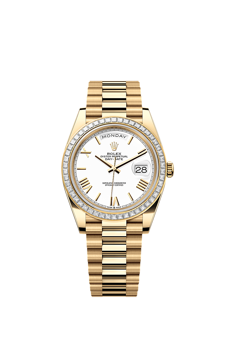 Day-Date 40, Oyster, 40 mm, yellow gold and diamonds, Dial : White, Rolex