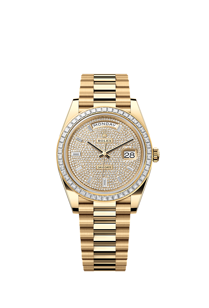星期日历型 40, 蚝式，40毫米，钻石及黄金, 表盘 : 密镶钻石, Rolex