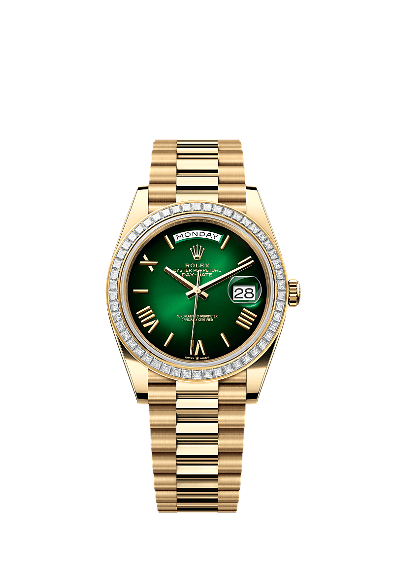 Day-Date 40, Oyster, 40 mm, yellow gold and diamonds, Dial : Green ombré, Rolex