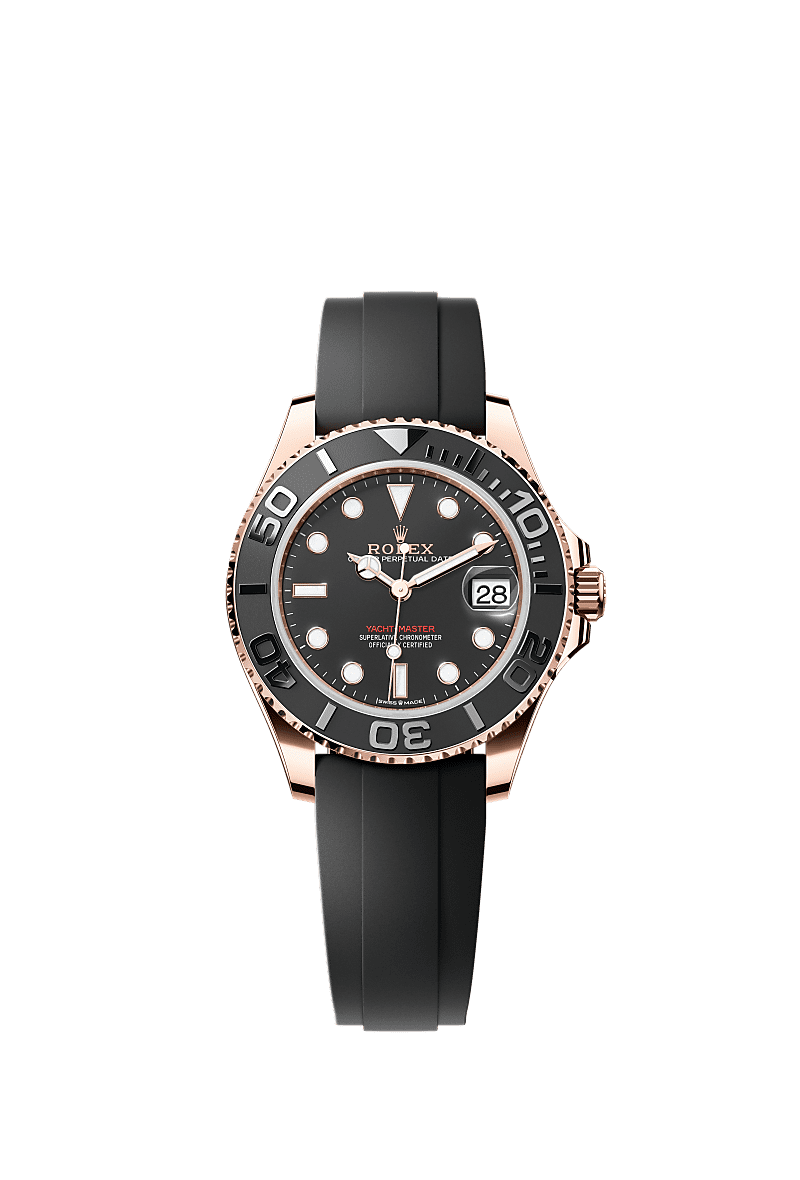 游艇名仕型 37, 蚝式，37毫米，永恒玫瑰金, 表盘 : 醇黑色, Rolex