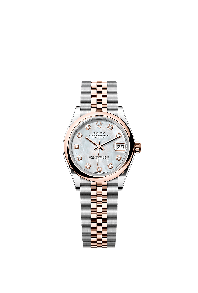 Datejust 31, Oyster, 31 mm, Oystersteel and Everose gold, Dial : White mother-of-pearl set with diamonds, Rolex